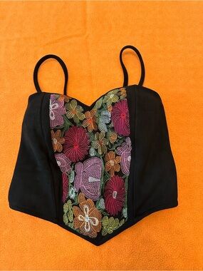 Black Floral Design Bustier Top